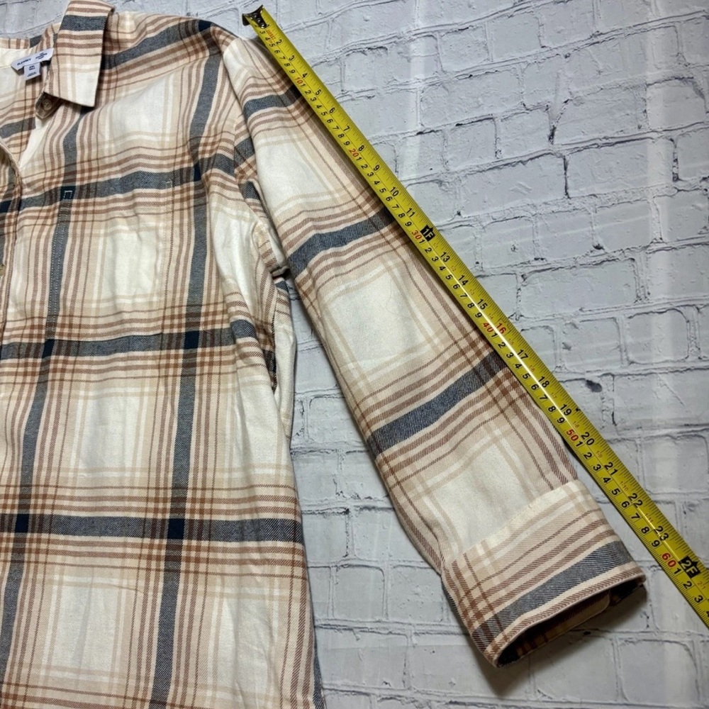 Old Navy The Boyfriend Shirt Cream Plaid Button Up Flannel  Womens Sz XXL Tall - Picture 8 of 10